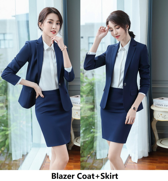 Novelty Black Navy Blue Formal Profesional OL Styles Business Suits with 2  Piece Set Skirt and Jackets Coat for Women Spring Autumnn Blazers Female  Career Interview Job Outfits Sets Beauty Salon Clothing