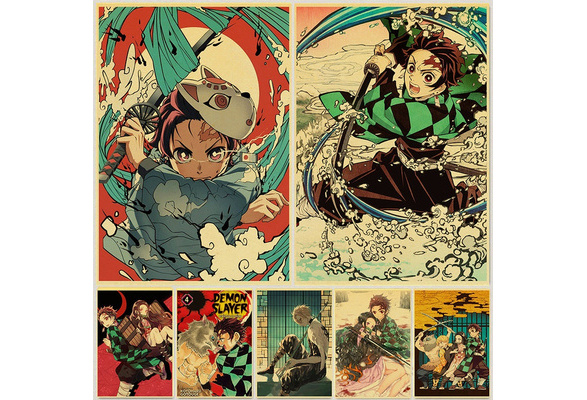 Anime Demon Slayer Poster Kimetsu no Yaiba Cool Retro Poster Kraft
