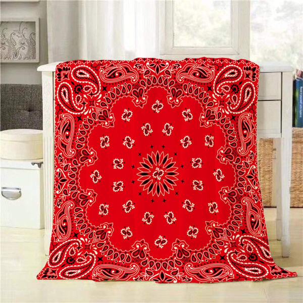 Western Paisley Throw Blanket Bandana Seamless Pattern with Red