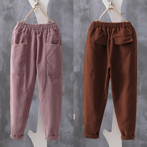 Corduroy pants with elastic waist - Women