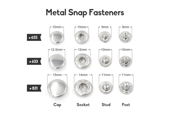 10mm 12.5mm 15mm Silver Snap Buttons Snap Fasteners Press Stud