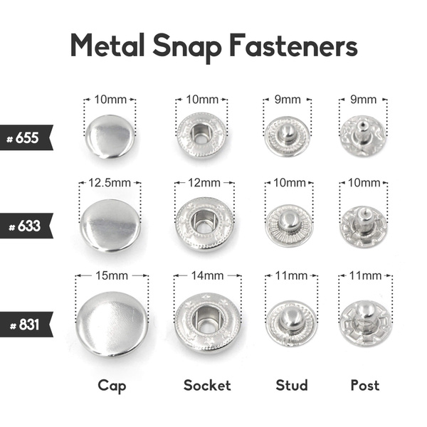 50sets Multi-Size Silver Color Metal Snap Fasteners Press Studs