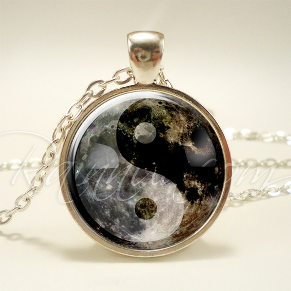 Yin Yang Soft Grunge 90S Moon Pendant Necklace Pastel Goth Aesthetic