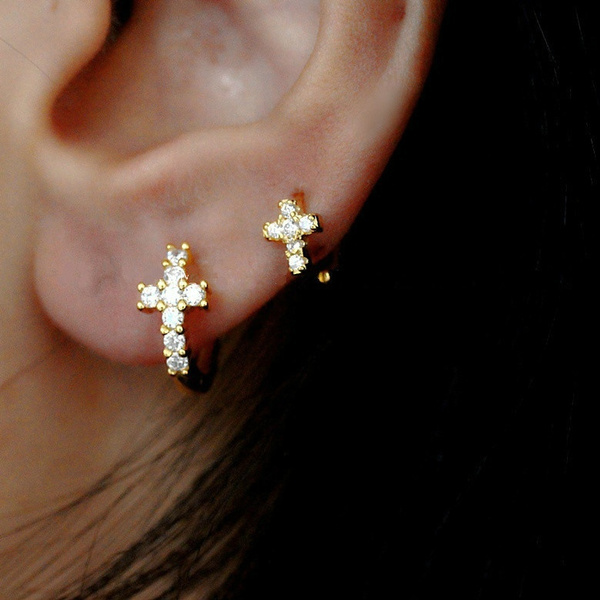 gold plated cross earrings