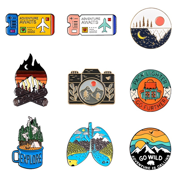 Outdoors Mountain Starry Night Enamel Pin Wild Camping Hiking Brooches Bag  Clothes Lapel Pin Adventure Badge Cartoon Jewelry Gift