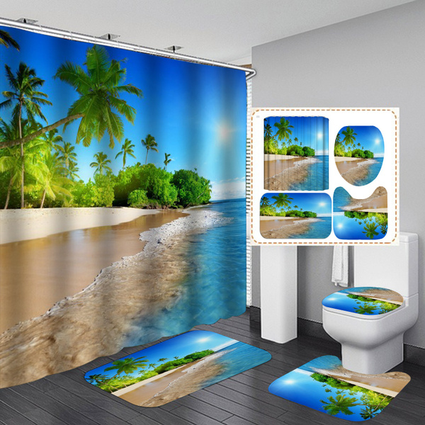 Scenery Toilet seat cushion Shower Curtain waterproof Mat Bathroom Set decors Scenery Toilet seat cushion Shower Curtain waterproof Mat Bathroom Set decors