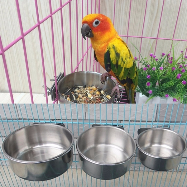 Pet Stainless Steel Coop Cup Parrot food Feeder Water Bowl For Bird Cage 