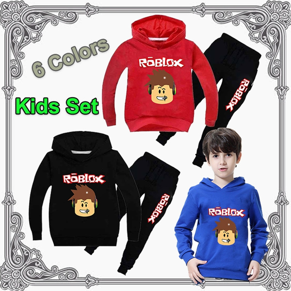 Roblox Kids Suit Roblox Hoodies Pants Hooed Sweatshirt Cartoon Cotton Suit For Children Wish - roblox kids hoodie