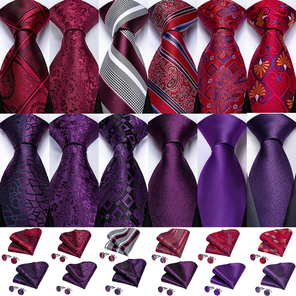 New Necktie Set for Men Fahionable Purple Red Paisley Floral Tie Silk ...