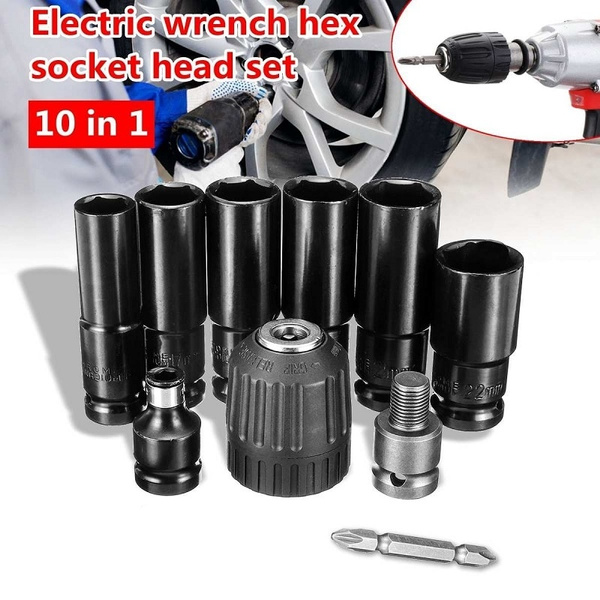 JF-XUAN Screwdriver 10pcs Electric Wrench Screwdriver Hex Socket Head Kits Set for Impact Wrench Drill