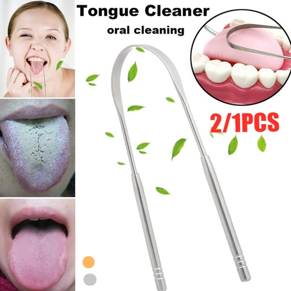 2/1Pcs Non-synthetic Handle Tongue Cleaner Tongue Scraper Stainless ...