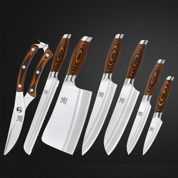 BIGSUNNY Knife Set, Kitchen Knife Set with Pakkawood Handle, Sharp