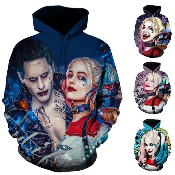Suicide Squad Joker Harley Quinn Hoodie – 3D Print Full Zip – Unisex – Black/Red – Cosplay Anime Streetwear