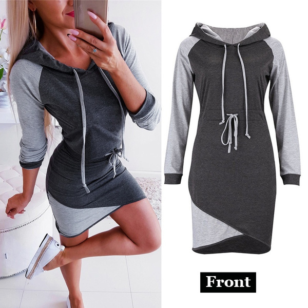 Hoodies Sweatshirt Dress for Women Patchwork Autumn Fashion Long