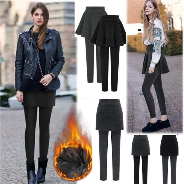 Buy Romastory Womens Winter Fleece Lined Leggings Skirts Elastic High  Waisted False 2-Pieces Pants (One Size Fits US S/M, Black) at Amazon.in