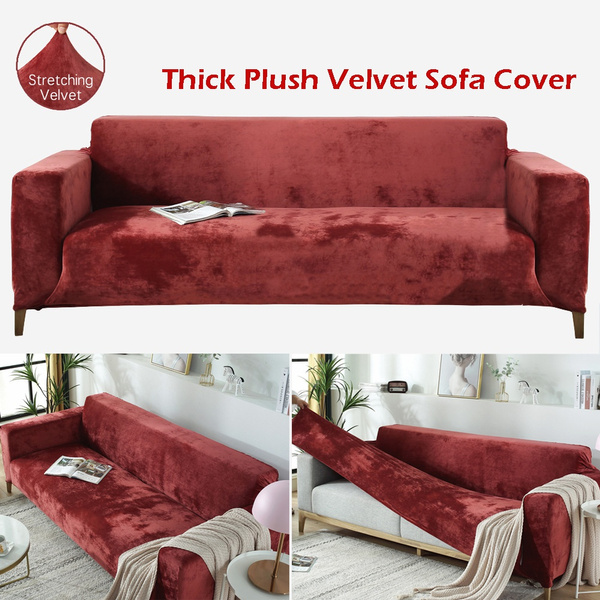Velvet Plush Sofa Cover Stretch Couch Cover Furniture Protector for 1/2/3 Seater 