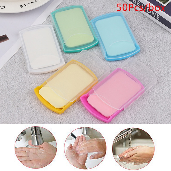 50pcs Disposable Sliding Box Soap Paper Washing Hand Clean Scented 