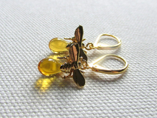 Textured Earrings Boho Bee Earrings Steampunk Bee Earrings Bee Lovers Earrings Vintage Bee Earrings Silver and Gold Bee Dangle Earrings