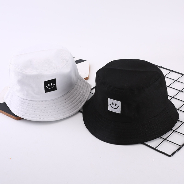 New Bucket Hat Smiling Face Embroidery 