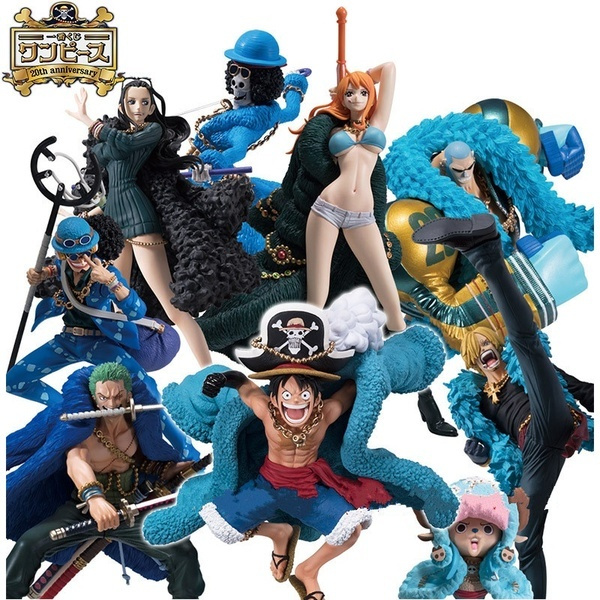 One Piece th Anniversary Blue Gorgeous Clothing Luffy Zoro Robin Nami Franky Brook Chopper Sanji Usopp Pvc Action Figure Toys Models Doll Wish
