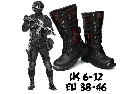 ZAKING Mens Motorcycle Boots Black Retro Combat Shoes Chain Buckle Punk Leather Military Boots