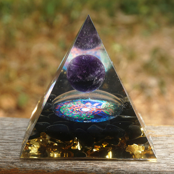 Amethyst Orgonit Kristallkugel Pyramide mit Obsidian Chakra Orgon Stein Energie 