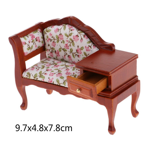 1:12 Dollhouse Miniature Furniture Sofa Wooden Recliner Chaise Vintage Sofa \ 