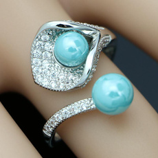 Blues, adjustablering, pearl jewelry, Women Ring