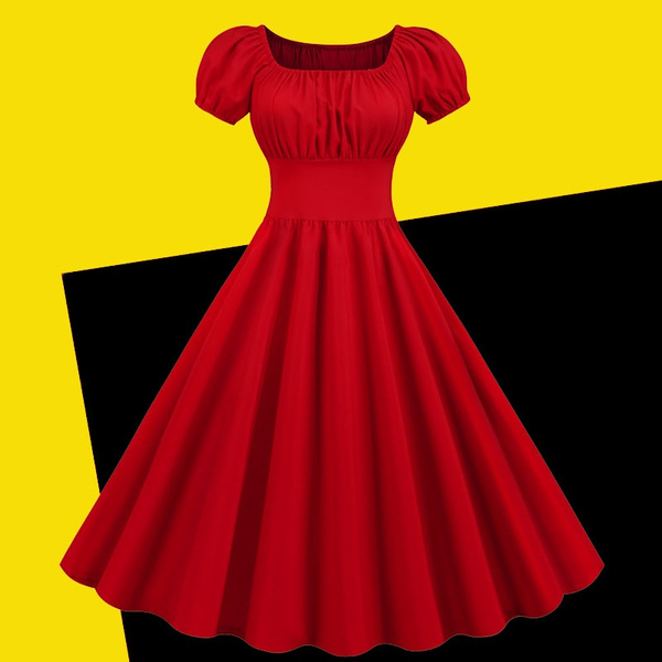 knus For en dagstur Demokrati 1950s Red Wedding Dress Slim Fitted High Waist Casual Retro Party Short  Sleeve Dresses | Wish