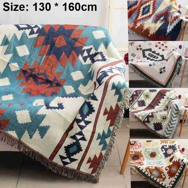 Bohemian Tribal Ethnic Geometric Aztec Navajo Blanket Throw Rugs Sofa Couch US 