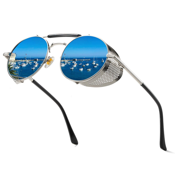 Round Steampunk Sunglasses, Retro Sunglasses Polarized