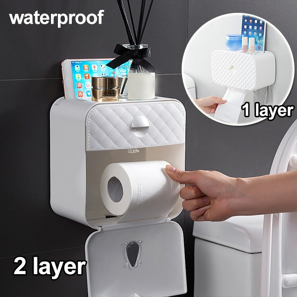 Waterproof Bathroom Wall Mounted Toilet Paper Roll Holder Box Cover Dispenser 