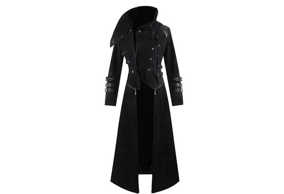 Medieval Hooded Trench Coat, Mens Black Trench Coat Costume