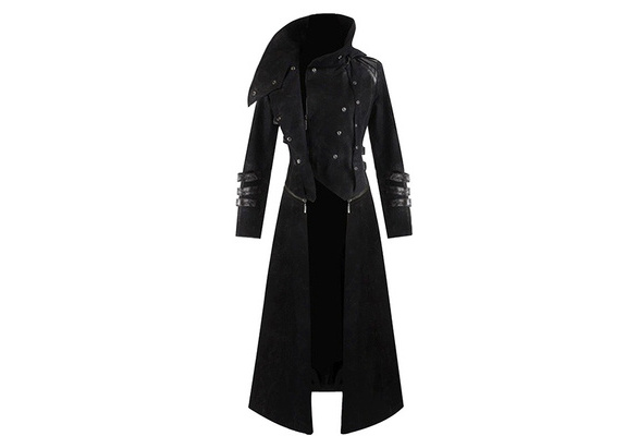 Men S Medieval Hooded Trench Coat Long Jacket Black Gothic Steampunk Costume Wish Medieval Hooded Trench Coat, Mens Long Black Trench Coat Costume