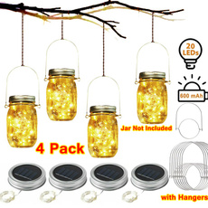 1/4 Pack Solar Powered Lid Lights 200cm 20 LEDs Mason Jar Solar Lights with Hangers , Indoor or Outdoor Usage for Wedding Christmas Holiday Party Decor  (Jars Not Included) 