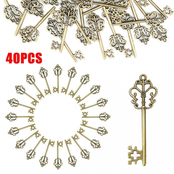 40x SANTAS MAGIC KEYS Fairy Vintage Xmas Christmas Tree Decor Charms Bronze Key, 