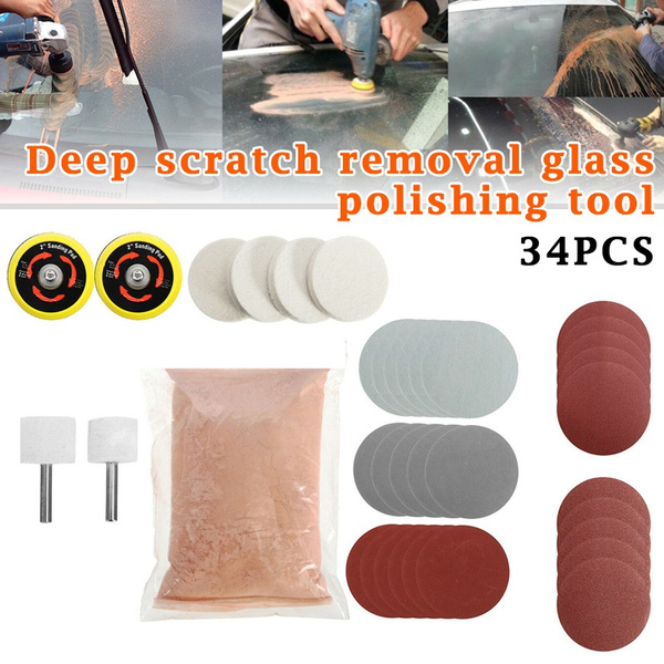 34pcs/Set Deep Scratch Remover Car Glass Polishing Kit Cerium Oxide Powder  Sanding Disc