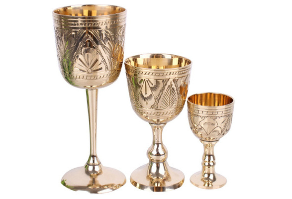 HHI Handmade Silver and Golden Brass Set of 2 Wine Glass 