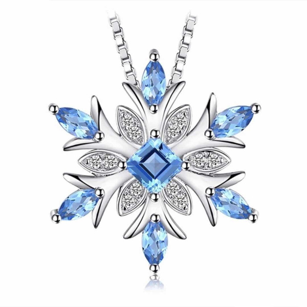 Women/'s 925 Sterling Silver Blue Crystals Snowflake Pendant Fashion Necklace Collarbone Chain
