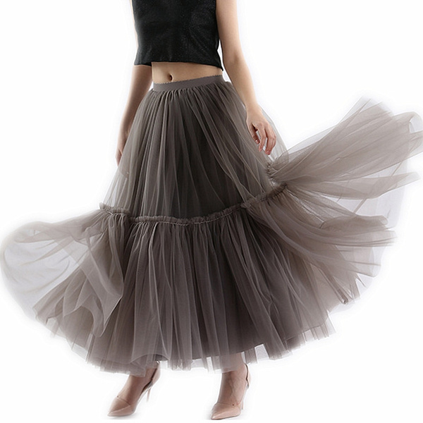 grey long pleated skirt