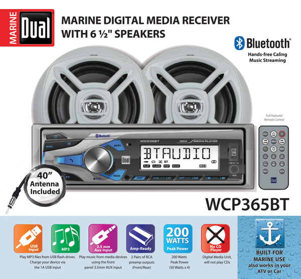 Refurbished Dual Wcp365bt Marine Stereo, Dual Marine Radio Wiring Harness