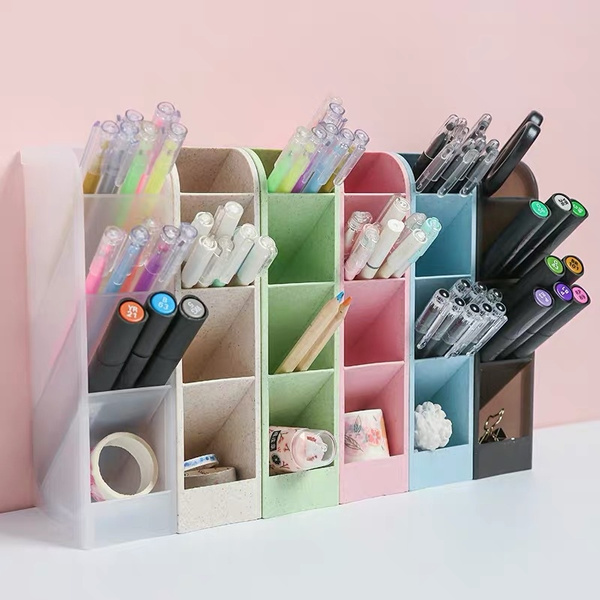 Pencil Organizer Desktop Holder Multi Function 4 Grid Case Storage Plastic Box