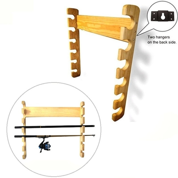 Fishing Rod Storage Wall Mount Wooden Rack Easy Installation for