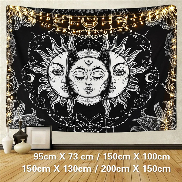 Feierman Sun and Moon Tapestry Burning Sun with Star Tapestry Psychedelic Tapestry Black and White Mystic Tapestry Wall Hanging