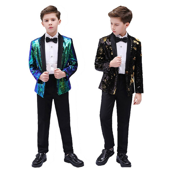Boys Kids Children Sequin Suit Jacket Dance Party Show Costume Dancewear Stage