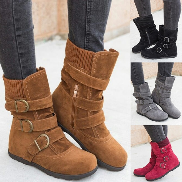 DailyShoes Womens Mid Calf Zipper Slouch Suede Comfortable Boots 