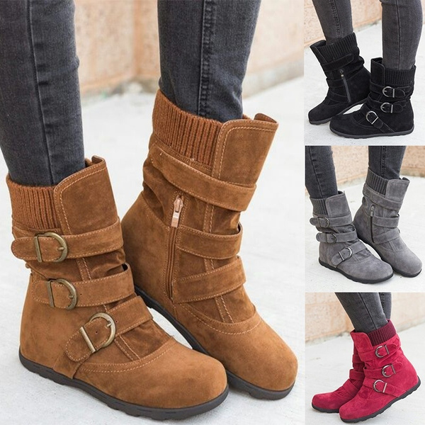 Womens flat mid calf on sale boots