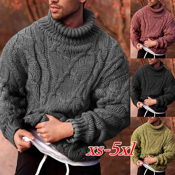 Young2 Mens Winter Baggy Pullover Heap Collar Turtleneck Sweater Top