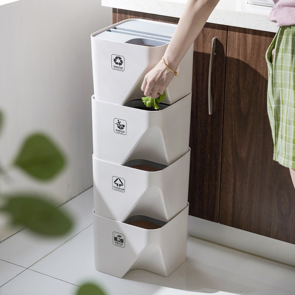 Details about   40L Kitchen Trash Can Stacked Sorting Trash Bin Recycling Bin Household Dry 