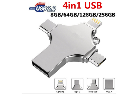 4 in 1 USB 3.0 Flash Drive Memory Stick Type C For iPhone Android iPad 256/512GB 